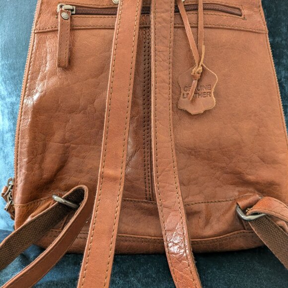 Spikes & Sparrow Genuine Brown Leather Backpack Purse adjustable straps